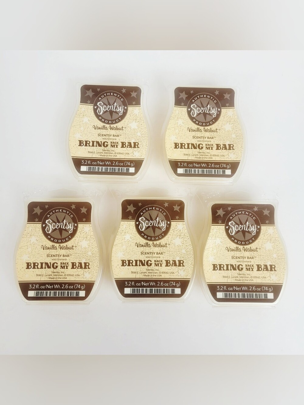 Scentsy Bar Vanilla Walnut~Bring Back My Bar 3.2 oz~Lot of 5